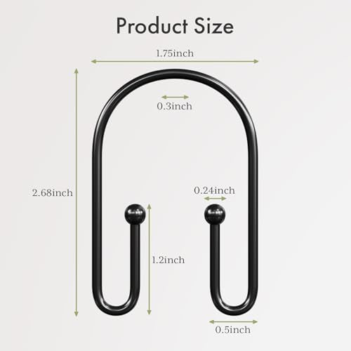 AmazerBath Shower Curtain Hooks, Simple Black Shower Curtain Hooks Rust Proof, Metal Shower Curtain Rings, Double Side Shower Hooks for Shower Curtain, Double Shower Hooks Rings Liner Bathroom, 12Pcs - color: Black, style: Minimalist