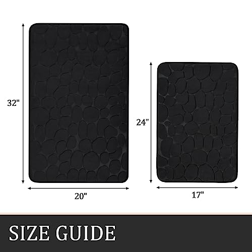 YIHOUSE Bathroom Rugs Mat Set, Memory Foam Bath Mat 2 Piece Black | 17x24&20x32, Non Slip, Water Absorbent, Washable, Bath Mat For Bathroom, Sink and Toilet - color: Black, size: 2' x 1'5" (Rectangular)