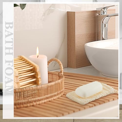 Rtteri 120 Pcs Soap Saver Bags & Bamboo Soap Holder Set Exfoliating Sisal Soaps Washing Bags Self Draining Wooden Bar Soaps Dish for Shower Bath Toilet Kitchen Restaurant