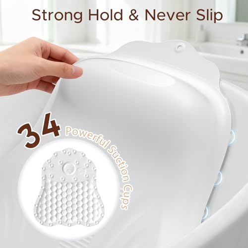 Bath Pillow for Tub, Adjustable Silicone Bathtub Pillows for Head and Neck, 0"–2.3" Neck Support, 34 Suction Cups, Easy to Clean, No Machine Wash Needed (White) - color: White