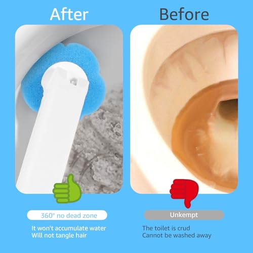 Wall Mount Toilet Bowl Cleaner Kit with Lengthened Handle Auto Lid Opening Toilet Brush Cleaning Kit 360 Degree Cleaning Toilet Brush Pad Kit for Bathroom (White)