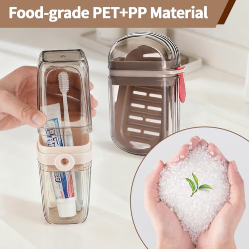 2Pcs Toothbrush Travel Case & Travel Soap Holder Dish Tray, Portable Clear Toothbrush Holders with Cover Leakproof Bar Soap Holder for Traveling School Camping Business Trip Bathroom