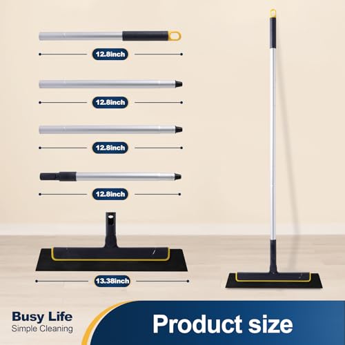 Yocada Floor Squeegee Broom EVA Foam Blade Aluminum Pole for Shower Bathroom Kitchen Home Tile Pet Hair Fur Floor Marble Glass Window Water Foam Cleaning Long Adjustable Removable Handle Anti Static
