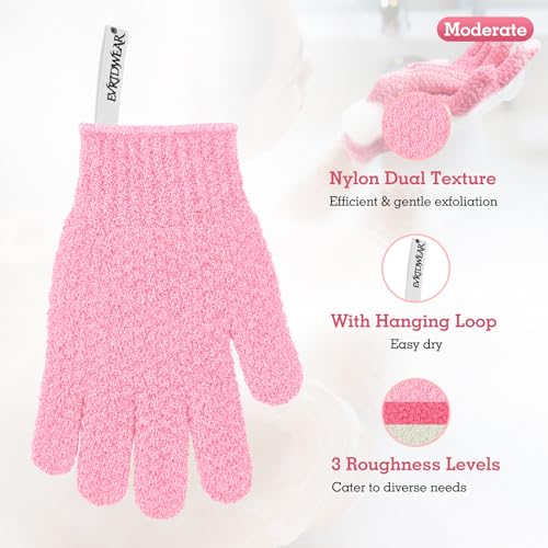 Evridwear Exfoliating Glove Shower Gloves Exfoliate Dead Skin for Dry Sensitive Skin No Irritation with Hanging Loop (3 Exfoliation Level Mixed- 3 Pairs) - color: 3 Pairs Multicolor