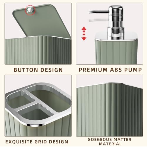 XLHOMO Bathroom Accessories Set - 25PC Sage Bathroom Set, Bathroom Set with Shower Curtain and Rugs, Sage Green Shower Curtain Set, Bathroom Accessory Set, Trash Can & Soap Dispenser - size: Bath Set+Shower Curtain+Rugs, style: Sage Green&Silver