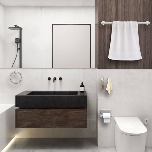 5 Pieces Bathroom Hardware Set Brushed Nickel Towel Bar Set Round Towel Holder Set Upgraded Paper Towel Holder with Shelf Stainless Steel Wall Mounted,23.6 Inch - color: Brushed