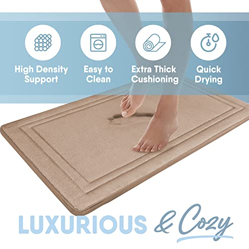 MICRODRY Quick Drying Memory Foam Framed Bath Mat with GripTex Skid-Resistant Base, 21x34, Linen - color: Linen, size: 21" x 34"