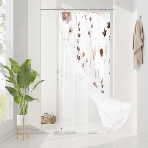 Gibelle Small Stall 3 in 1 Shower Curtain Set, Brown Watercolor Floral Bath Curtain and PEVA Liner Set with 12 Double Sided Steel Hooks, Waterproof Fabric Bathroom Curtain 36x72 - color: Brown, size: 36"W x 72"L (Pack of 1)