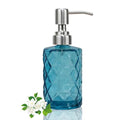 12Oz Blue Glass Soap Dispenser with Stainless Steel Pump, Refillable Kitchen Liquid Hand Soap Dispenser with Diamond Design, for Dispense Hand soap, Dish Soap, Lotion, Bathroom, Countertop, Hotel - color: Diamond Blue