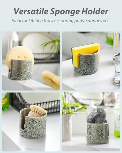 Zoeeker Kitchen Sponge Holder, Ceramic Dish Sponge Holder Scrubby Daddy Farmhouse Dish Rack Brush Holder for Bathroom, Kitchen, Sink, Special Gray - color: Special Gray, size: Cylindrical