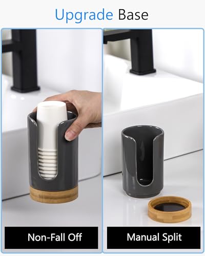 Ceramic Bathroom Cups Dispenser - 3-5 oz Disposable Paper & Plastic Bathroom Cups Holder - Mouthwash Cups Dispenser for Bathroom, Guest Toiletries, Countertop, Coffee - BPA Free (Grey) - color: Grey
