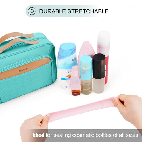 Travel Hanging Toiletry Bag for Women and Men, with 8 Leak Proofing Silicone Bottle Covers, Waterproof Makeup Accessories, Cosmetic Essentials, Toiletries Dopp Kit Set with Jewelry Organizer, Blue - color: Blue, size: Medium*1 + Leak Proofing Bottle Cover