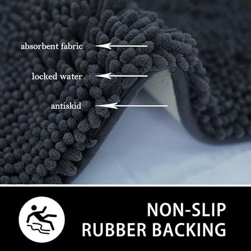 U-Shaped Toilet Rug, Chenille Contour Bathroom Mat, Non-Slip PVC Backing, Machine Washable, 20x20, Dark Grey - color: Dark Grey, size: 1'8" x 1'8" (20"x 20"U)