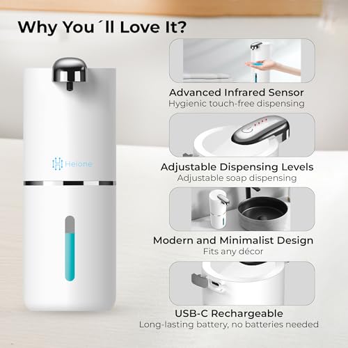 Automatic Liquid Soap Dispenser, White | IPX5 Waterproof 12.8oz / 380mL Capacity 4 Adjustable Liquid Levels USB-C Rechargeable Long-Lasting Battery - color: White (Liquid)