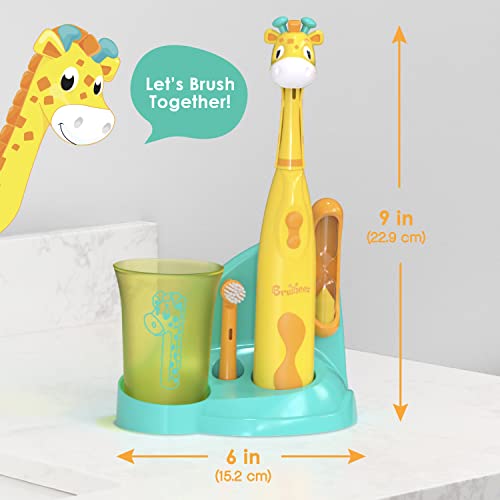 Brusheez Kids’ Electric Toothbrush Set - Safe & Effective for Ages 3+ - Parent Tested & Approved with Gentle Bristles, 2 Brush Heads, Rinse Cup, 2-Minute Timer, & Storage Base (Jovie the Giraffe) - color: Jovie the Giraffe