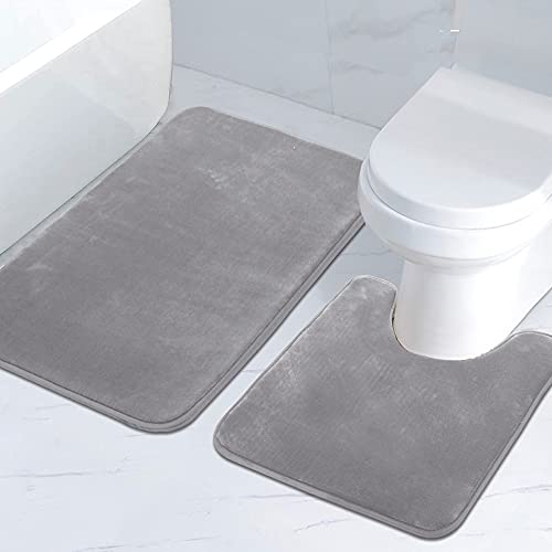 H.VERSAILTEX Bath Mat Memory Foam Bathroom Rug Flannel Velvety Luxury Extra Soft and Absorbent Non Slip Rugs for Bathroom/Bedroom Washable (Curved Set 24"x 36" Plus 20"x 24" Grey) - color: Grey, size: 24" x 36" Plus 20" x 24" U