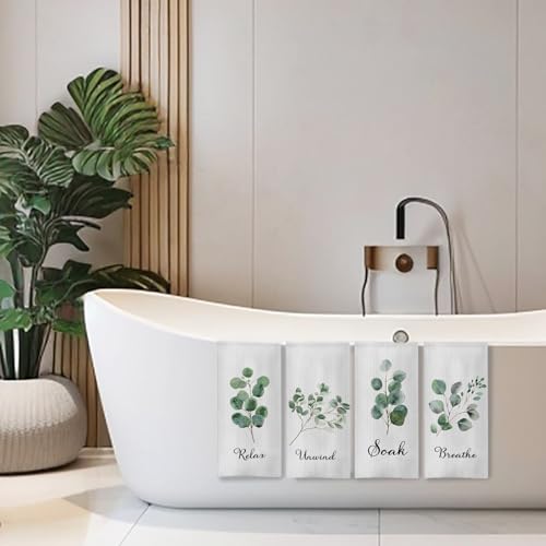 Boho Botanical Hand Towels Set of 4, Relax Breathe Soak Unwind Decorative Towels, Gym Yoga Spa Decor, Boho Decor, 16x24 Inches(Style D) - color: C