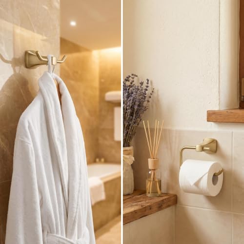 4 Piece Gold Bathroom Hardware Set - Brushed Gold Bathroom Accessories, 23.6 Inch Towel Bar | Towel Hook | Toilet Paper Holder | Hand Towel Holder (Dark Champagne Bronze) - color: Dark Champagne Bronze