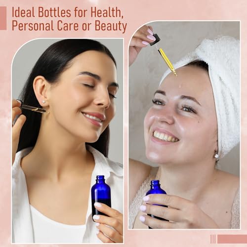 AOZITA 4 Pack, 2 oz Dropper Bottles with 1 Funnel & 4 Labels - 60ml Thick Dark Blue Glass Tincture Bottles with Eye Droppers - Leakproof Essential Oils Bottle for Health, Personal Care & Beauty - color: Blue