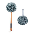 AmazerBath Shower Sponge Loofah Back Scrubber, PE Soft Mesh Loofah Body Scrubber with Long Wooden Handle, Bath Sponge for Men Women (Gray) - style: Gray