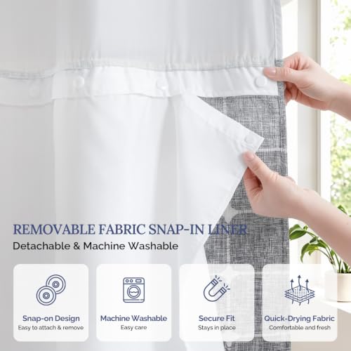 River Dream Farmhouse Blue Shower Curtain with Snap-in Liner, No Hooks Shower Curtain Set, with Tassels for Bathroom Decor,Shower Curtain and Liner with Sheer Window 71x74 Inch - color: Blue, size: 71"W x 74"L (Pack of 1)