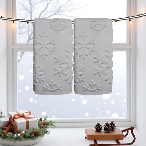 2 Pack Christmas Snowflake Hand Towels 100% Cotton Jacquard Holiday Kitchen Dish Towels Retro Neutral White Bathroom Towels Set Gift Seasonal Xmas Winter Bathroom Decor (Grey Snowflake) - color: Grey Snowflake
