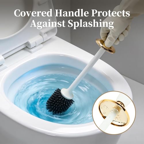 Toilet Brush and Holder Set,Luxury Toilet Brush & Sleek Stand, High-End Modern Silicone Toilet Brush Set, Non-Scratch Hygienic, Odor-Free Design - Easy to Clean (Matte Grey + Silver, B),Father's Day - color: Matte Grey + Silver