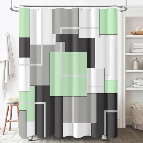 BTTN Geometric Fabric Shower Curtain - 60 x 72 Inch Abstract Modern Cloth Shower Curtain Set with 10 Plastic Hook, Weighted Hem, Decorative Neutral Polyester Shower Curtains for Bathroom - Mint Green - color: Mint Green, size: 60"W x 72"L (Pack of 1)
