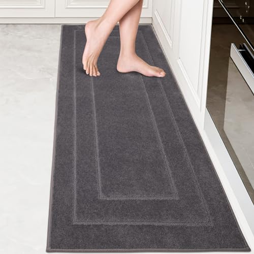 PURRUGS Machine Washable Kitchen Runner Rug 24" x 70", Non-Slip/Skid Hallway Runner Rug, Super Absorbent Soft Area Rug for Kitchen, Hallway & Laundry, Rolled Packaging, Grey - color: Grey, size: 24" X 70"