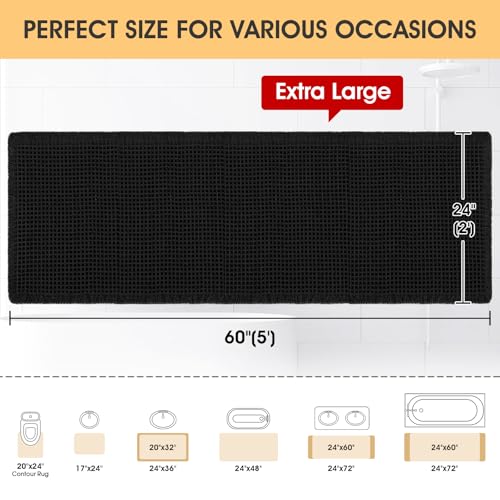 IM HOME Waffle Bath Mat Black 5'x2', Boho Woven Modern Bath Mat Rugs, Absorbent Non Slip Bathroom Rugs, Soft Washable Bath Rugs with Tassels for Bathroom, Bedroom, Kitchen, Shower, Tub - color: Black, size: 2' x 5' (Runner)