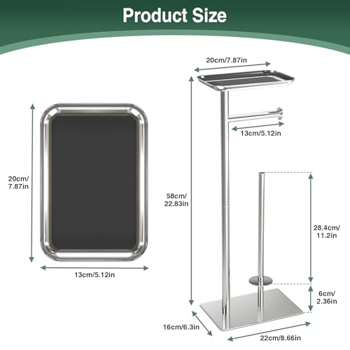 Toilet Paper Holder Stand with Top Storage Shelf, Free Standing Toilet Roll Dispenser for Bathroom, Holds 4 Reserve Rolls - color: Silver