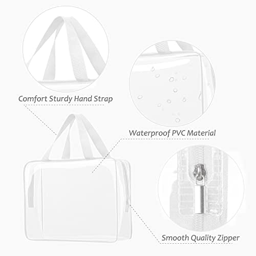 3pcs Clear Cosmetic Bags, TSA Approved Toiletry Bag Set Crystal Clear Travel Beach Essentials Bag Organization PVC, Clear Makeup Bags Luggage Pouch Carry on Airport Airline Compliant Bag Women Men - color: 3pcs White-1 large, 1 medium, 1 small