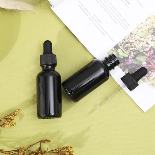 NOOEEISS 48 Pack,1oz Glass Dropper Bottle,Blakc Tincture Bottles with Dropper,Pretty Finish for All Kinds of Liquids,Oil Bottles for Hair- Stronger Suction ideal for Leakproof Travel - color: Black, size: 1oz-48Pack