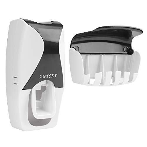 Toothbrush Holder Toothpaste Dispenser Set, Wall Mounted Automatic Hands-Free Toothpaste Dispenser, for Family Washroom Bathroom(黑色)