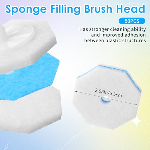 Ptwola 50 Count Disposable Toilet Wand Refills Toilet Bowl Cleaner Scrubber Brush Refills Pads Bathroom Deep Cleaning Replacement Sponges Wand Head Compatible with Most Toilet Brushes