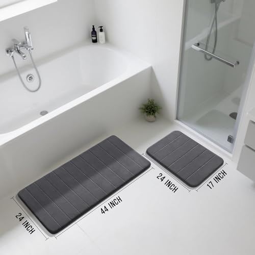 Yimobra Large Bath Mat Set 2 Piece- Super Soft Absorbent Quick Dry Memory Foam Bathroom Rugs, Machine Washable Non Slip Floor Carpet for Tub Shower & Double Vanity (17x24 & 44x24, Dark Gray) - color: Dark Gray, size: 44x24+24x17 Inch