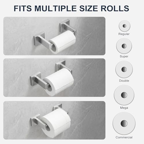 Toilet Paper Holder Wall Mount Brushed Nickel, Stainless Steel Toilet Tissue Roll Holder Bathroom Square Toilet Paper Towel Roll Holder, Double Post Pivoting Tissue Handle - color: Brushed Nickel