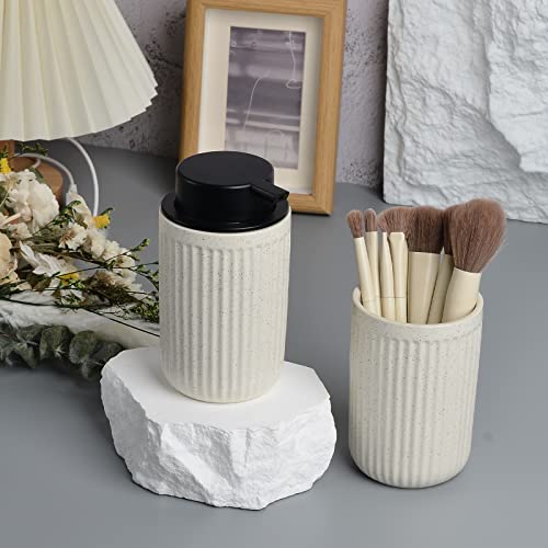 BosilunLife Beige Soap Dispenser Set - 2 Pack 12oz Ceramic Dish Soap Dispenser with Rust Proof Pump for Kitchen, Hand Soap and Lotion Set Suitable for Farmhouse Bathroom Decor - color: Beige-liquid Pump