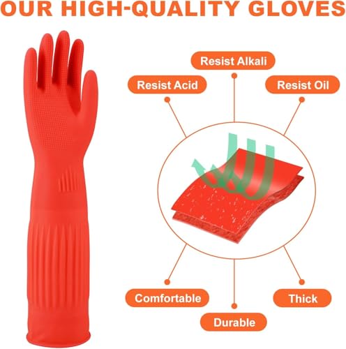 North Tower Rubber Gloves Kitchen Cleaning For Washing Dishing Kithchen, warmming Heat Resistant Dishwashing Gloves,18",2 Pairs Medium - size: Medium（45cm）