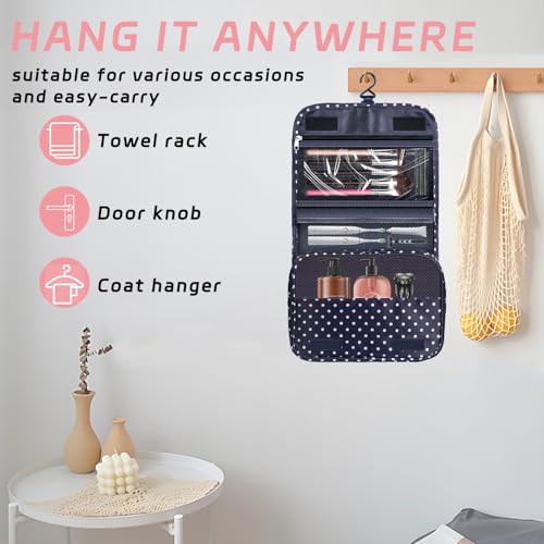 Toiletry Bag Travel Bag with Hanging Hook, Waterproof Capacity Hanging Multifunctional Makeup Bag for Toiletries, Portable Cosmetic Bag Travel Organizer for Women and Men(Navy Dot) - color: C4-Navy Dot