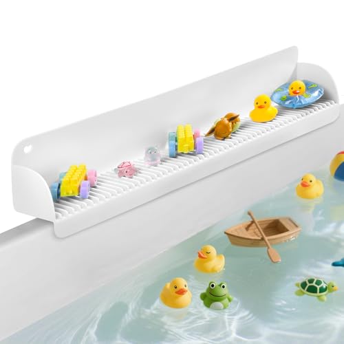 AGPTEK 24 Inch Bathtub Splash Guard with 10 Suction Cups, Silicone Tub Water Splash Guard for Bathtub, Bath Toy Tray Holder Play Shelf for Kids, Universal for Bathroom, Kitchen Sink (White) - color: White