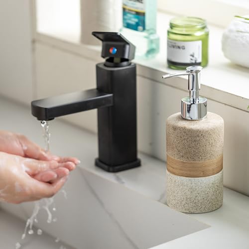 Ceramic Dish Soap Dispenser Set with Silicone Funnel, Hand Soap, Shampoo, Body Wash, Lotion Dispenser for Kitchen and Bathroom, Stainless Steel Pump, Non Slip, 12 Oz - color: Beige and White, size: 1xSoap Dispenser