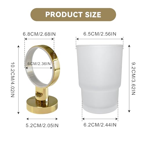Toothbrush Holder with Frosted Glass Cup, Stainless Steel Wall Mounted Mouthwash Tumbler Holder for Bathroom, Toothpaste & Toothbrush Organizer, Brushed Gold - color: Gold