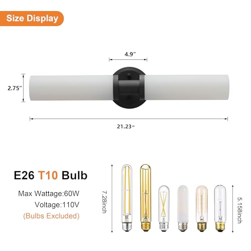 Wall Sconces Set of Two,Matte Black Bathroom Sconces Wall Lighting with White Glass, Modern Sconces Wall Decor Set of 2 Wall Light fixtures for Bathroom Mirror Living Room Hallway Bedroom Wall Lamp - color: black white
