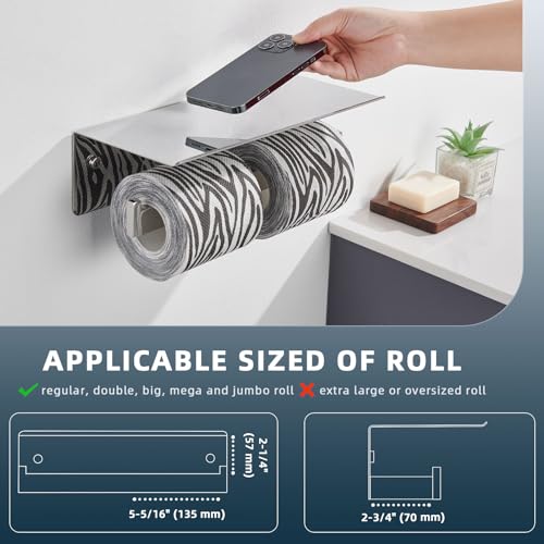 Angle Simple Double Toilet Paper Holder with Shelf Polished Chrome, 304 Stainless Steel Toilet Tissue Roll Holder Wall Mount - color: Polished Chrome, size: Double Rod