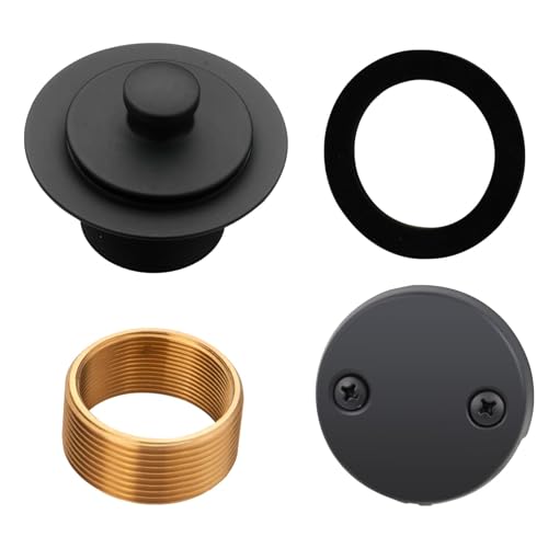 Black tub Drain Lift &Turn Tub Trim Set with Two-Hole Overflow Faceplate Conversion Kit Assembly, Hidrop Bathtub Drain Replacement Trim Kit and Universal Fine/Coarse Thread, Matte Black - color: Black