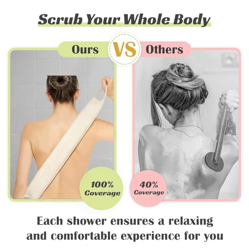 Natural Loofah Back Scrubber for Bath Shower, Deeply Exfoliating | Body Scrubber, Back Scrub Strap for Men and Women, Biodegradable, Bath Sponge to Exfoliate, Invigorate Your Skin