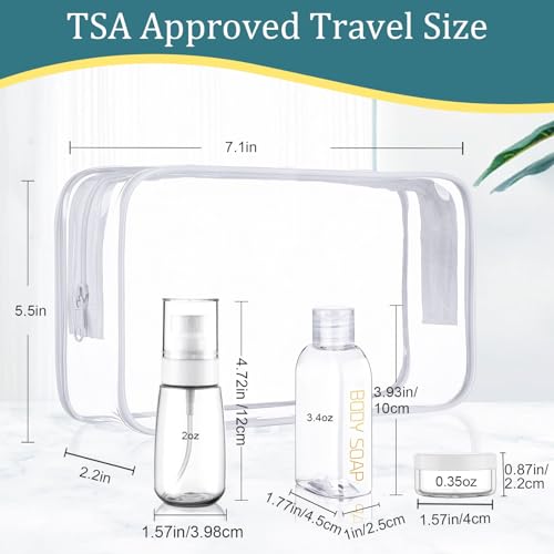 Cosywell 9PCS Leakproof Travel Bottles for Toiletries - TSA Approved Refillable Containers Set for Shampoo, Conditioner, Lotion, Cream Jars - color: F-Clear
