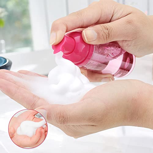 Travel Foam Pump Bottle - 2oz Small Size Foaming Hand Soap Dispenser - Mini Portable Mousse Lash Shampoo Kit Container for Hair - Empty Leak Proof Plastic Rose Red Foamer 3Pack - color: Rose Red
