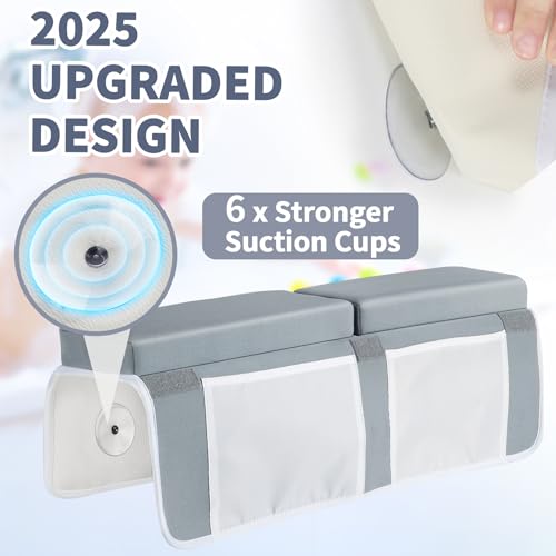 URMYWO Bath Kneeler and Elbow Rest Pad Set - 1.5" Thick Baby Bath Kneeler Pads with Toys Organizer, Anti-Slip Cozy Knee & Arm Support Bathtub Mat, Quick Dry Kneeling Pad for Baby Bath Time - color: Grey